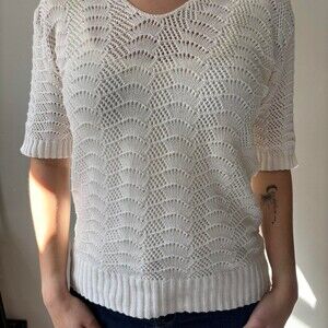 Vintage Cottagecore White Knitted Ethereal Cotton Euro Top - Size Large